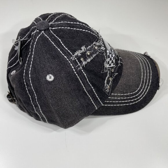 Aslan Black Distressed Embroidered “Hellrider” Scull Adjustable Baseball Hat - Picture 6 of 10